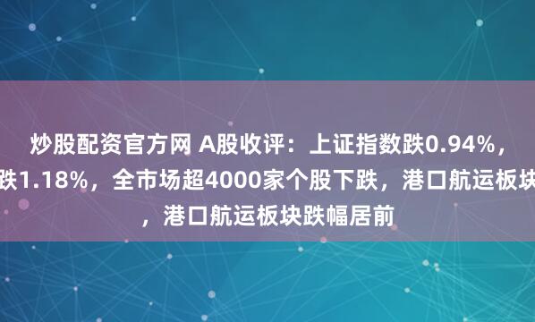炒股配资官方网 A股收评：上证指数跌0.94%，创业板指跌1.18%，全市场超4000家个股下跌，港口航运板块跌幅居前